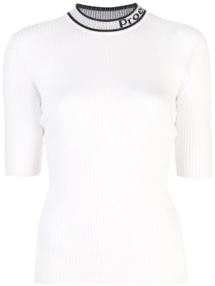 Proenza Schouler Pswl Logo Knit Short Sleeve Crewneck Top - White