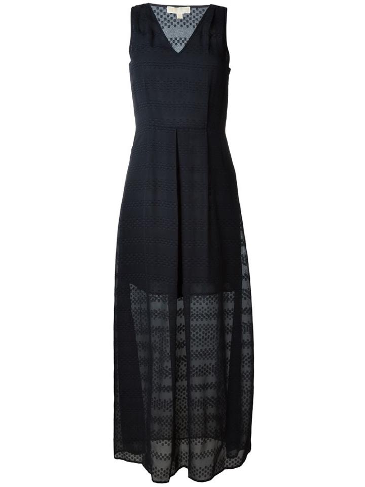 Michael Michael Kors Dotted Layered Long Dress, Women's, Size: 4, Blue, Polyester