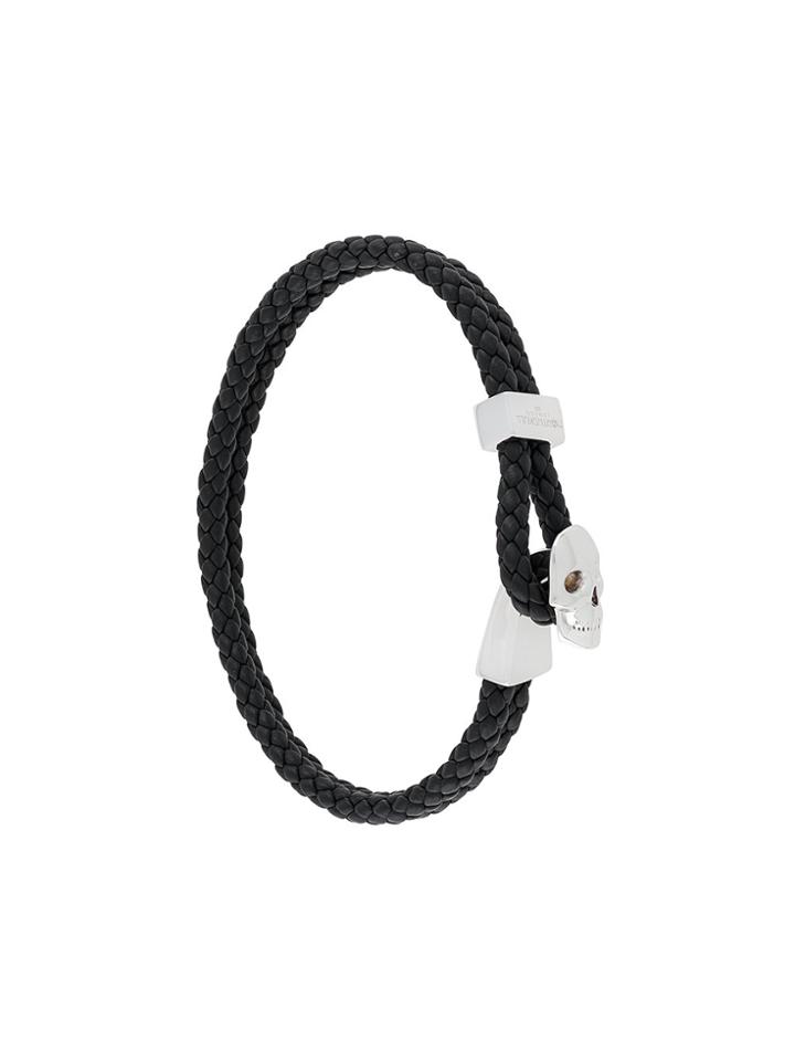 Northskull Micro Skull Leather Braided Bracelet - Black