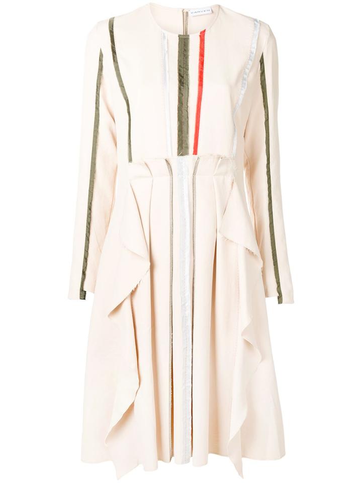 Carven Pleated Longsleeved Dress - Nude & Neutrals