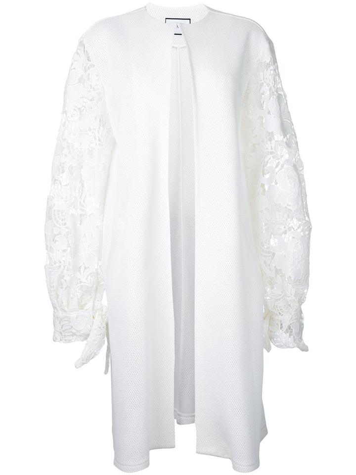 Co-mun - Lace Sleeve Coat - Women - Cotton/polyester - 38, White, Cotton/polyester