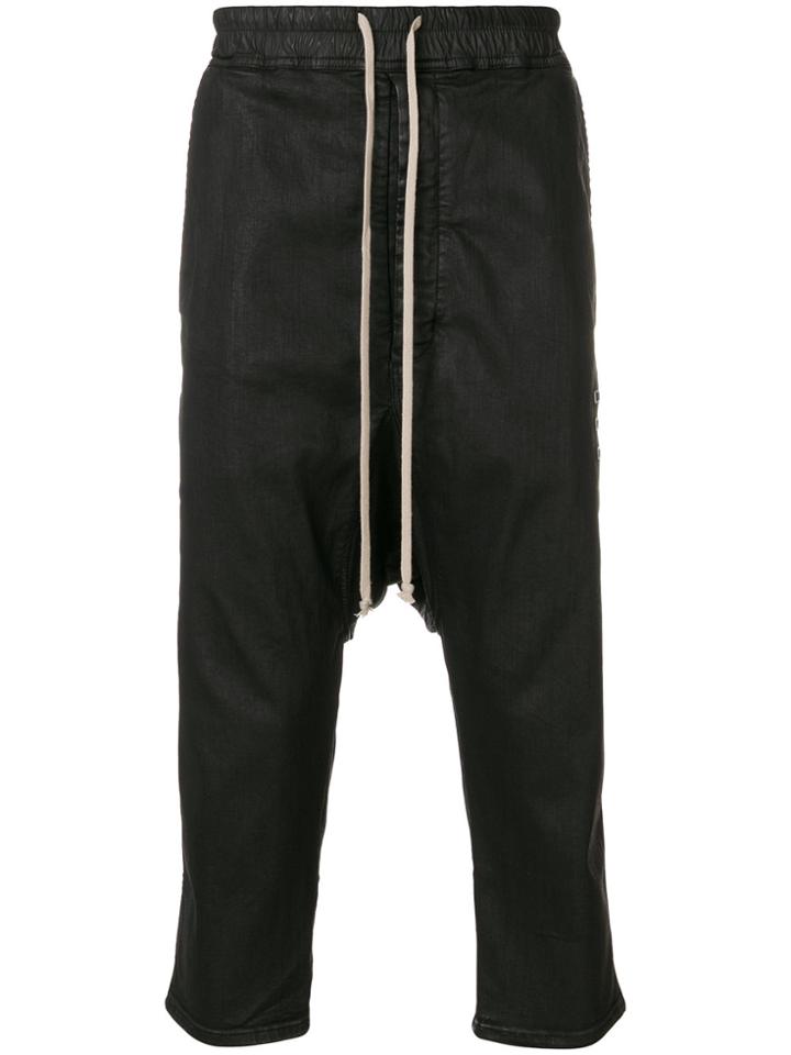 Rick Owens Drkshdw Coated Cropped Drop-crotch Trousers - Black