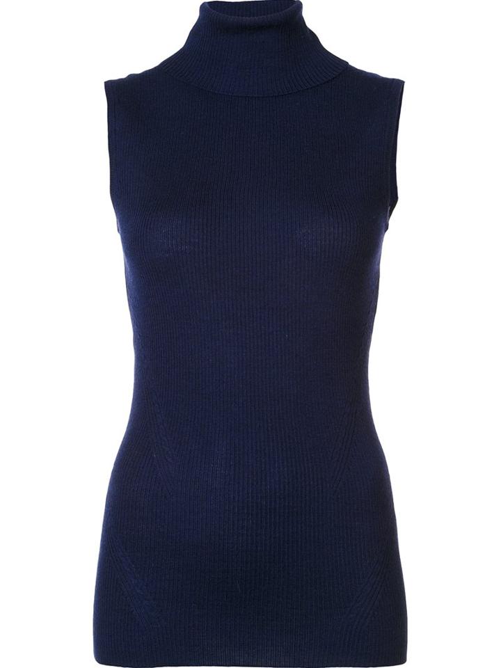 Diane Von Furstenberg Sleeveless Roll Neck Jumper, Women's, Size: Medium, Blue, Silk/merino