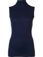 Diane Von Furstenberg Sleeveless Roll Neck Jumper, Women's, Size: Medium, Blue, Silk/merino