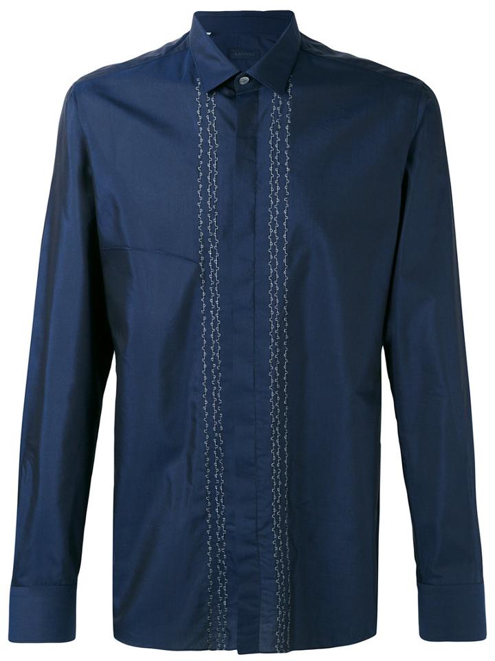 Lanvin - Embroidered Lines Shirt - Men - Silk/cotton - 39, Blue, Silk/cotton