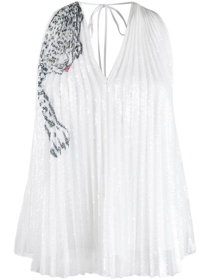 Krizia Pre-owned Leopard Detail Pleated Blouse - White