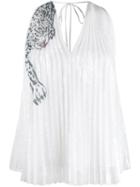 Krizia Pre-owned Leopard Detail Pleated Blouse - White