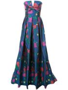 Carolina Herrera Strapless Floral Evening Gown - Blue
