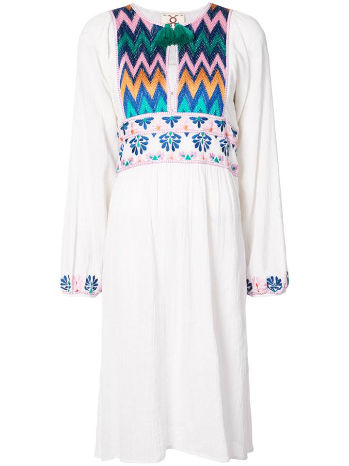 Figue Violeta Embroidered Peasant Dress - White