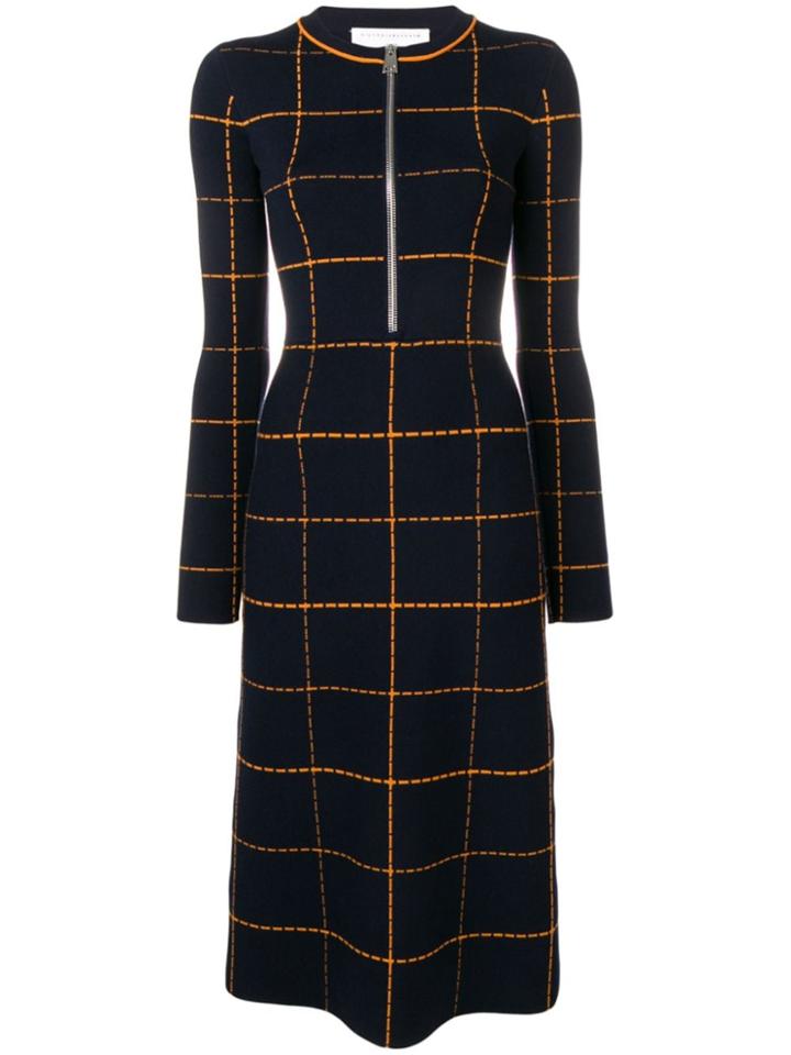 Victoria Beckham Zip Check Dress - Blue