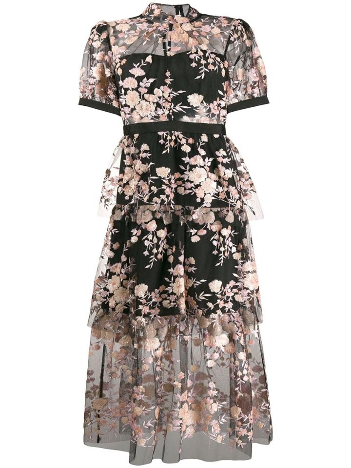 Self-portrait Floral Sequin Embellished Dress - Black