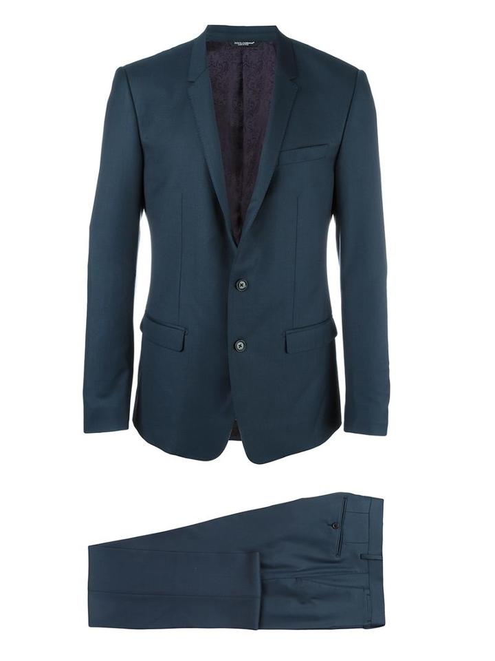 Dolce & Gabbana Gold Mirror Revers Suit, Men's, Size: 54, Blue, Virgin Wool/viscose/cupro