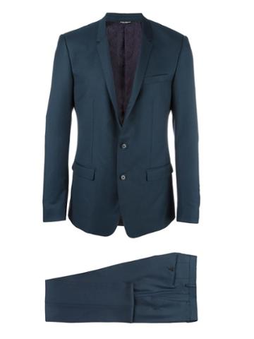 Dolce & Gabbana Gold Mirror Revers Suit, Men's, Size: 54, Blue, Virgin Wool/viscose/cupro