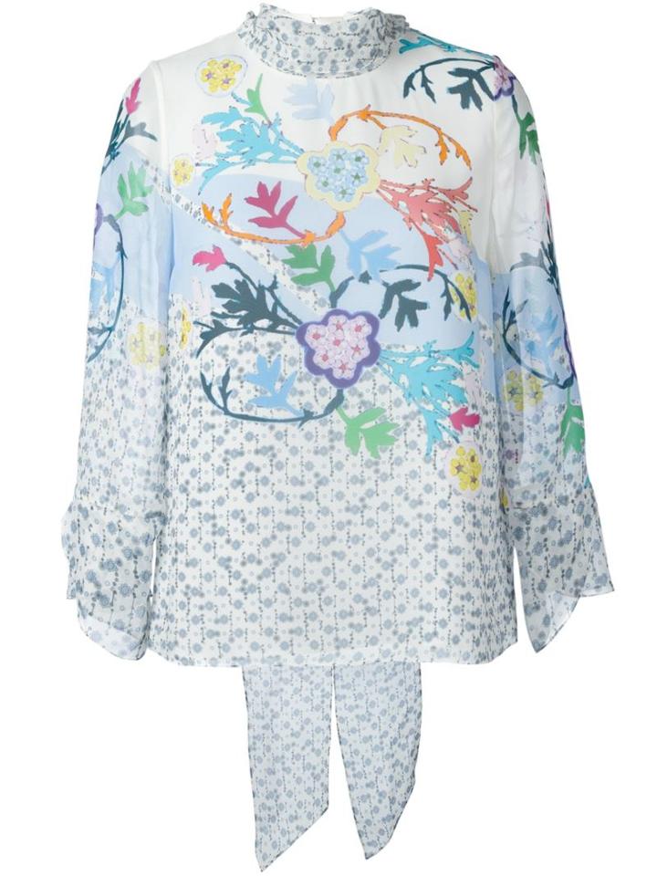 Peter Pilotto Floral Tie Neck Blouse, Women's, Size: 8, White, Silk