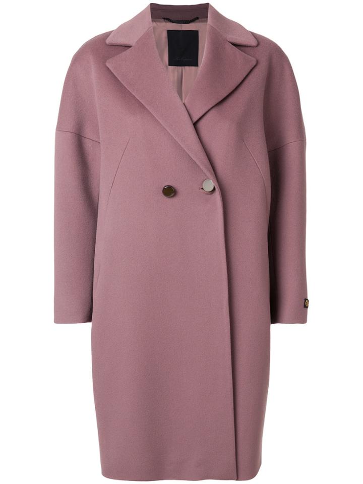 Les Copains Buttoned Cocoon Coat - Pink & Purple