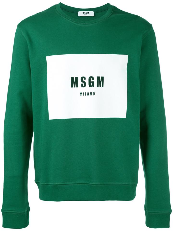 Msgm Logo Print Sweatshirt, Men's, Size: Medium, Green, Cotton