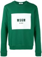 Msgm Logo Print Sweatshirt, Men's, Size: Medium, Green, Cotton