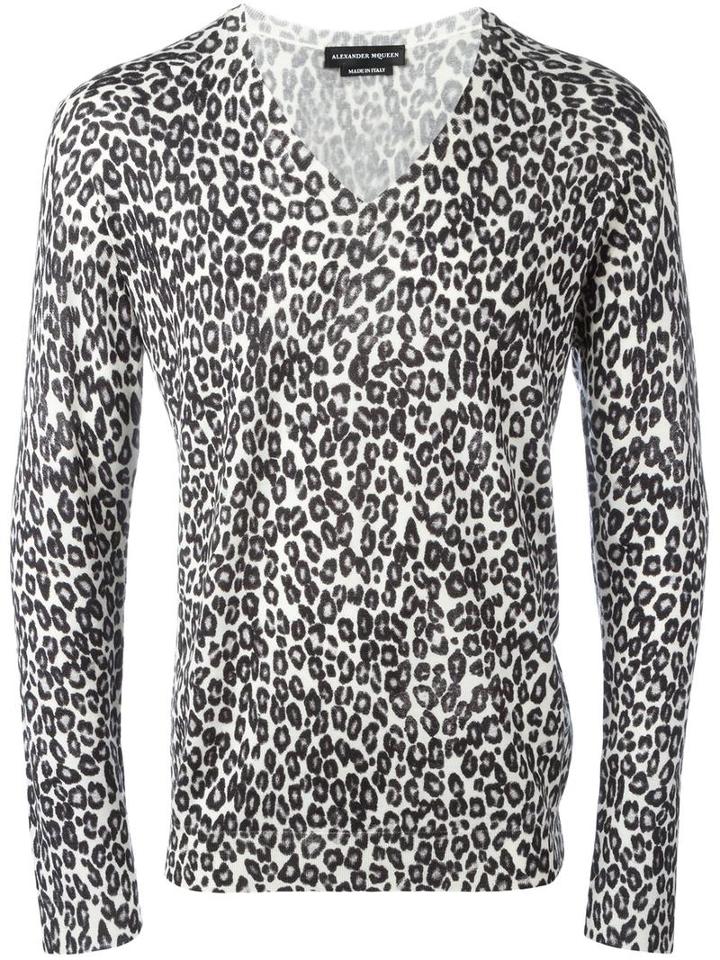 Alexander Mcqueen Leopard Intarsia Jumper, Men's, Size: Medium, White, Silk/wool
