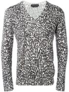 Alexander Mcqueen Leopard Intarsia Jumper, Men's, Size: Medium, White, Silk/wool