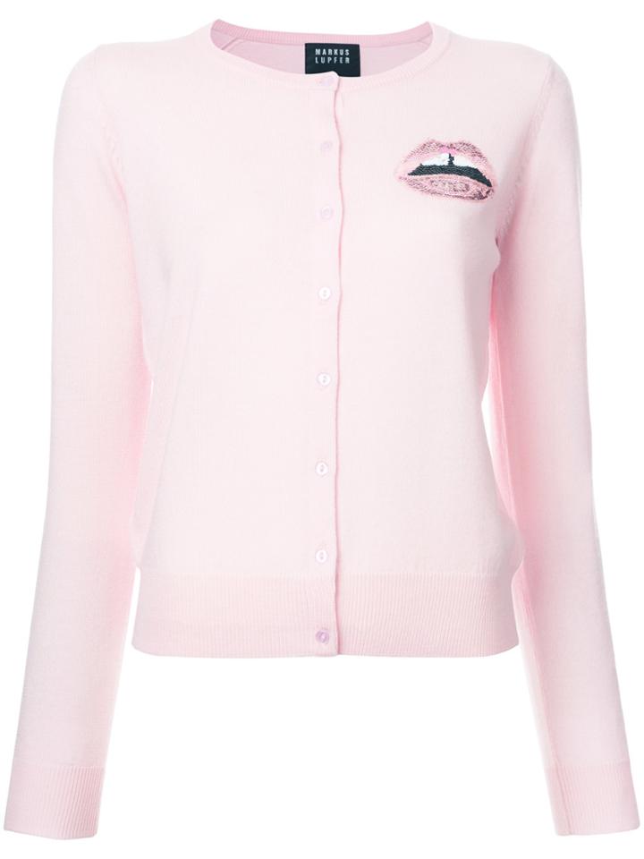 Markus Lupfer Sequin Lips Cardigan - Pink & Purple