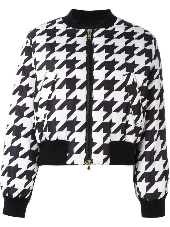 Boutique Moschino Houndstooth Pattern Bomber Jacket, Women's, Size: 40, Black, Polyester/feather Down