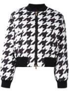Boutique Moschino Houndstooth Pattern Bomber Jacket, Women's, Size: 40, Black, Polyester/feather Down