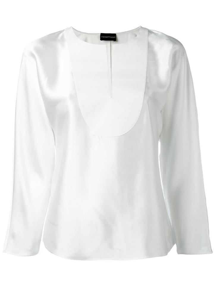Emporio Armani Contrast Bib Blouse, Women's, Size: 40, White, Cotton/polyester/polyamide/mulberry Silk