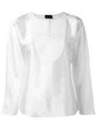 Emporio Armani Contrast Bib Blouse, Women's, Size: 40, White, Cotton/polyester/polyamide/mulberry Silk