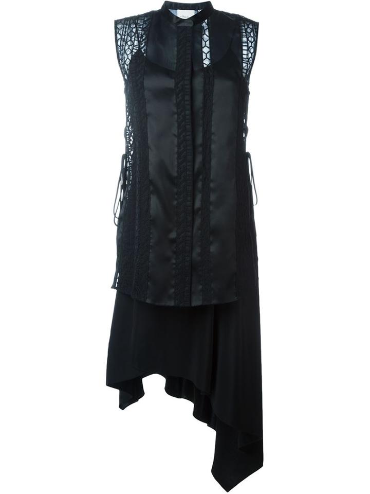 3.1 Phillip Lim Embroidered Layered Dress, Women's, Size: 8, Black, Cotton/nylon/silk
