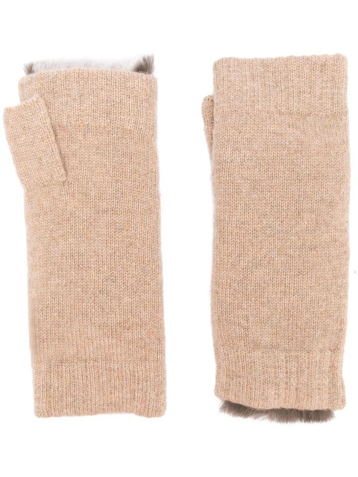 N.peal Fur-trim Fingerless Gloves - Neutrals