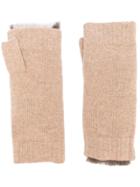 N.peal Fur-trim Fingerless Gloves - Neutrals