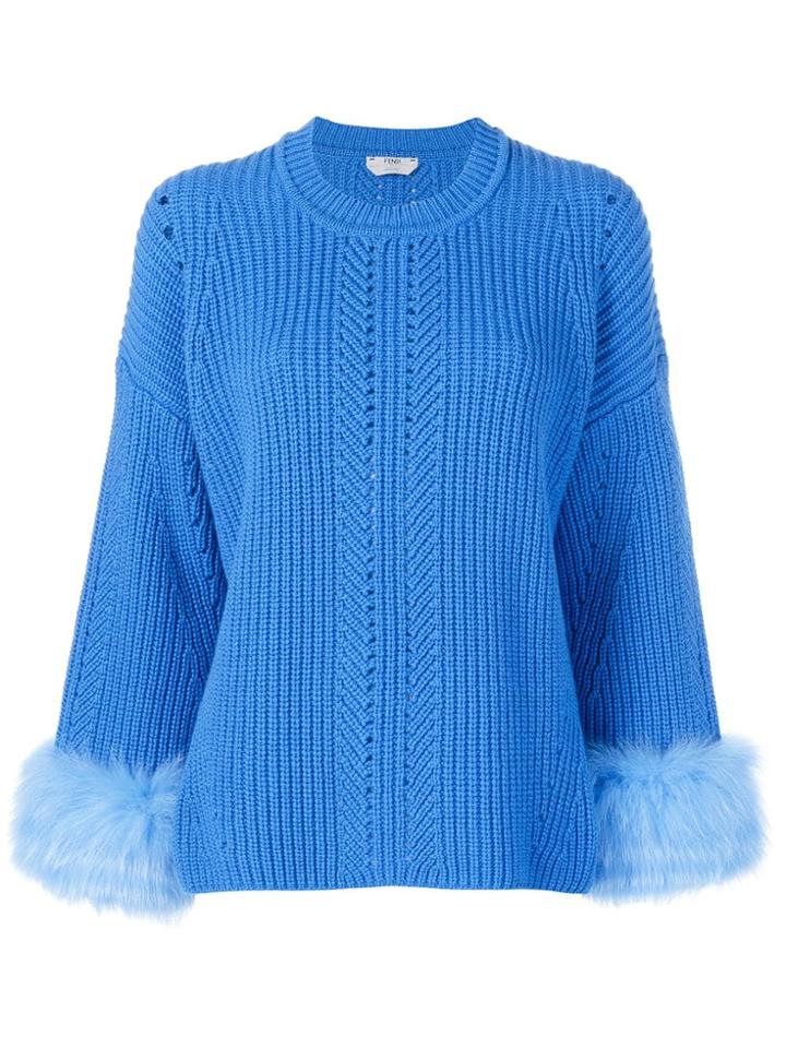 Fendi Fur-trim Knit Sweater - Blue