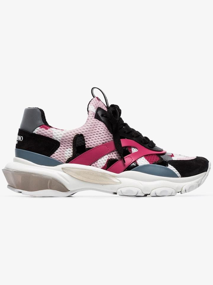Valentino Pink, Black And Grey Bounce Camo Sneakers