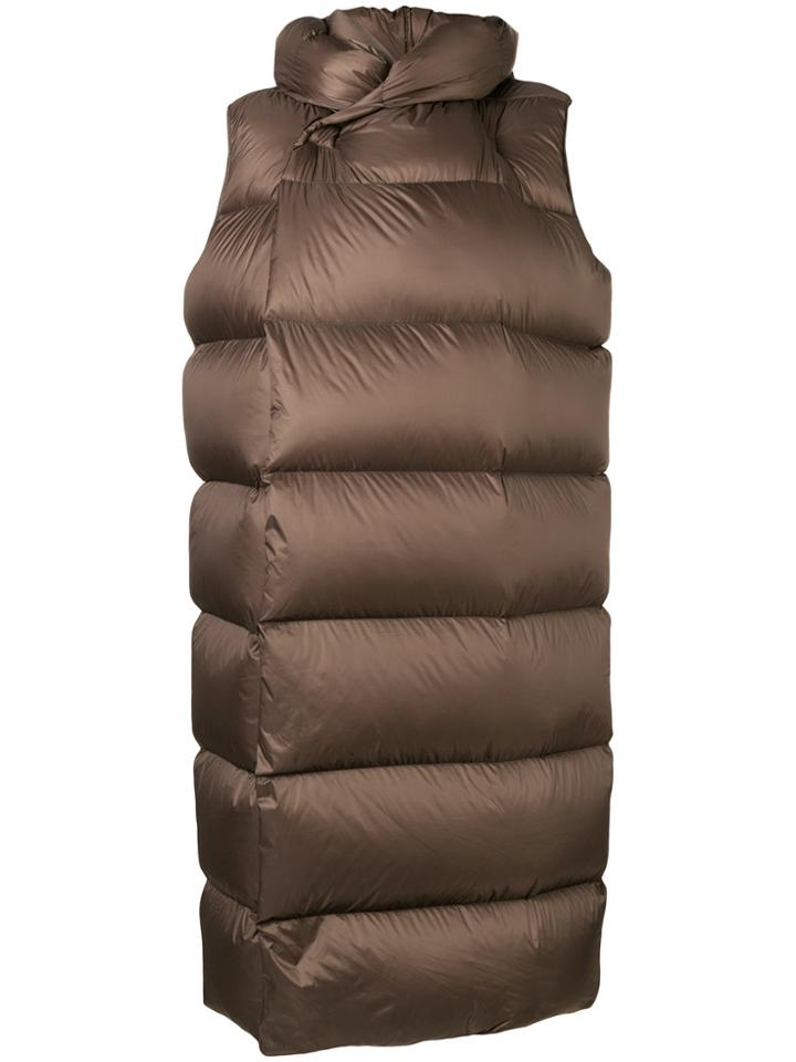 Rick Owens Long Length High Neck Puffer Jacket - Brown