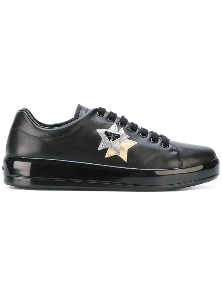 Prada Star Logo Patch Sneakers - Black