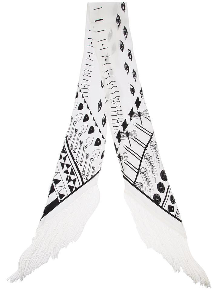 Rockins - 'rockins' Fringed Skinny Scarf - Women - Silk - One Size, Nude/neutrals, Silk