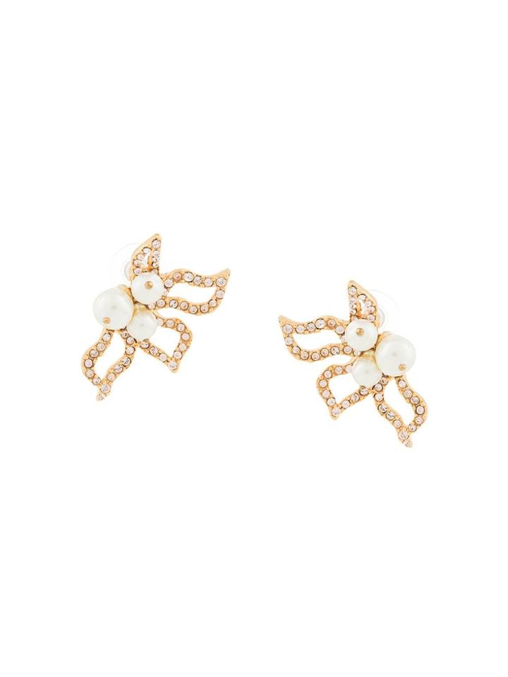 Oscar De La Renta Pavé Petal Pearl Earrings - Gold
