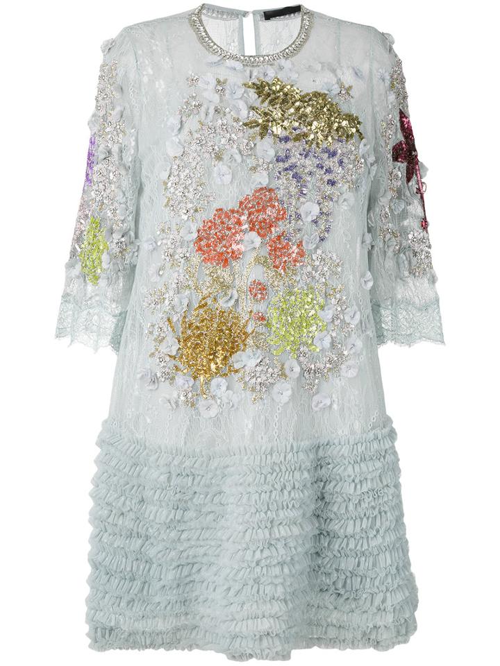 Amen - Embellished Cropped Sleeve Dress - Women - Polyester/pvc/polyimide/glass - 42, Blue, Polyester/pvc/polyimide/glass