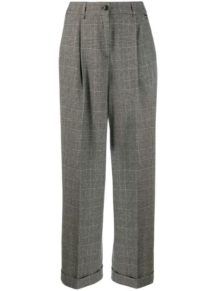 Twin-set Checked Wide-leg Trousers - Grey
