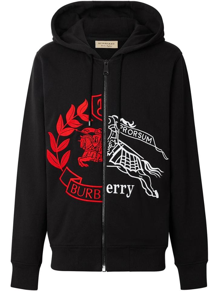 Burberry Contrast Crest Cotton Hooded Top - Black