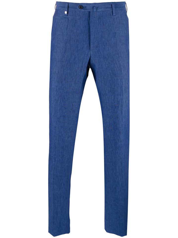 Corneliani Tapered Trousers, Men's, Size: 58, Blue, Linen/flax