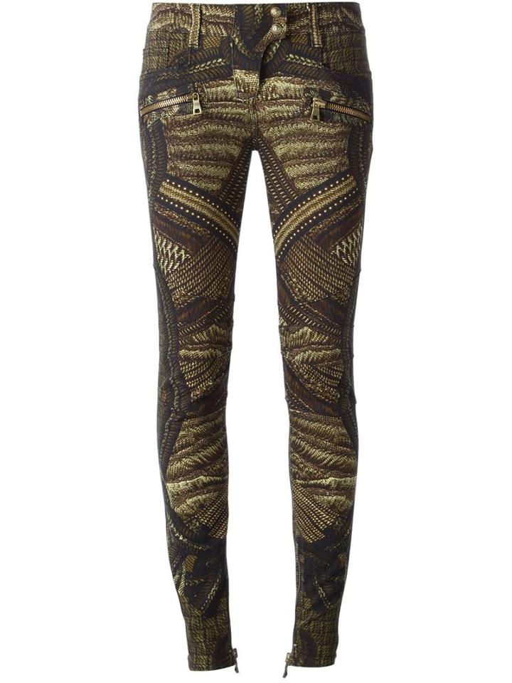 Balmain Printed Skinny Jeans, Women's, Size: 34, Green, Cotton/spandex/elastane