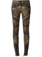 Balmain Printed Skinny Jeans, Women's, Size: 34, Green, Cotton/spandex/elastane