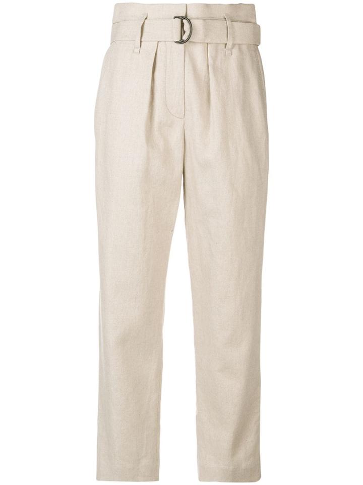 Brunello Cucinelli Cropped Belted Trousers - Neutrals