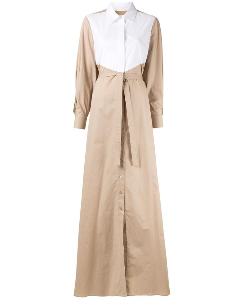Paule Ka Colour-block Shirt Maxi Dress - Brown
