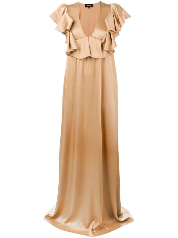 Rochas Ruffle Neck Gown - Nude & Neutrals