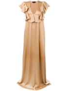Rochas Ruffle Neck Gown - Nude & Neutrals