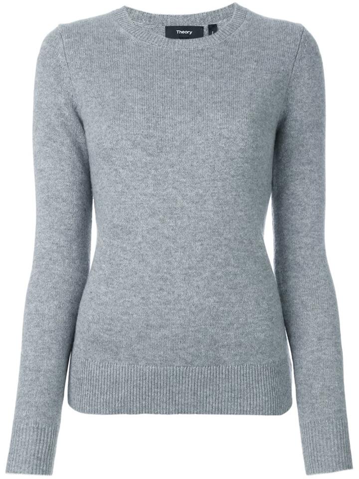 Theory Ribbed Round Neck Jumper, Women's, Size: Xs, Grey, Cashmere