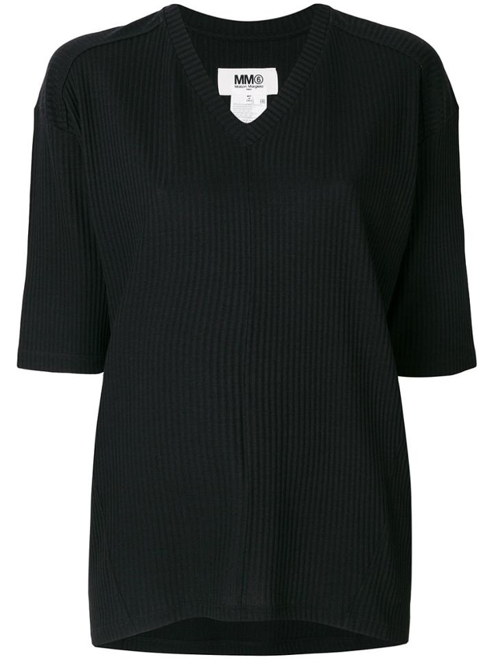 Mm6 Maison Margiela Half Sleeve V-neck Sweater - Black