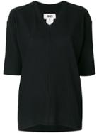 Mm6 Maison Margiela Half Sleeve V-neck Sweater - Black